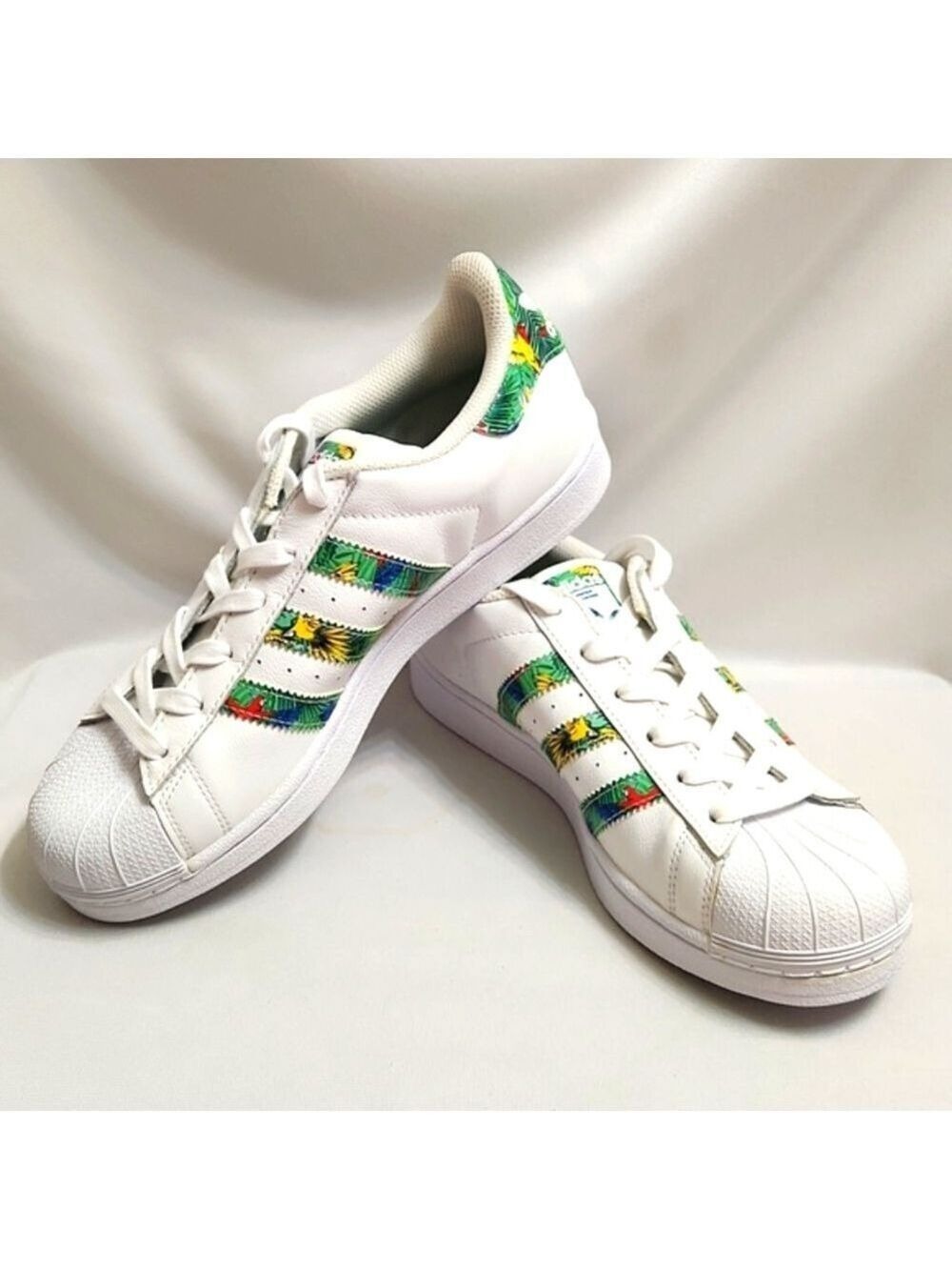 Adidas Superstar Tropical Floral Stripes White Leather Sneakers  (M Size 7) - Picture 7 of 16